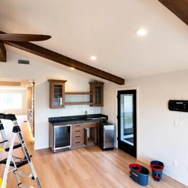 Newly finished room with cleaning equipment during a Vieira Cleaning post construction clean